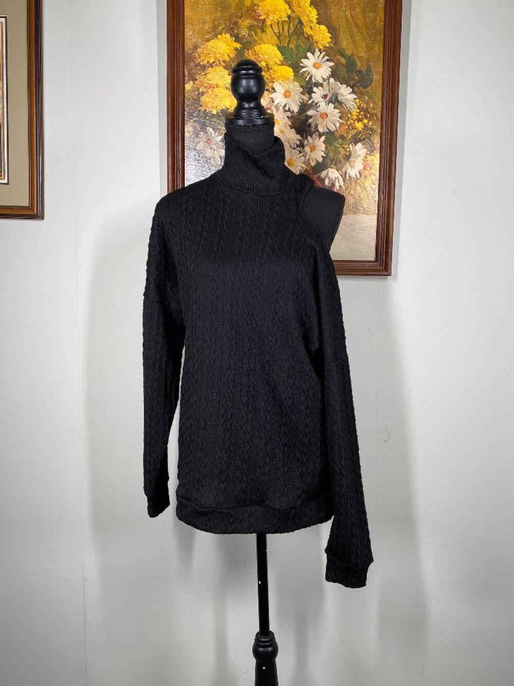 Grace & Emma Knit Sweater Top Women's Small Cold Shoulder Black Casual NWT